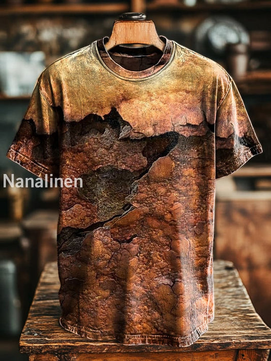 Unisex Vintage Aged Rust Crackle Printed Casual Loose T-Shirt Colorful / S