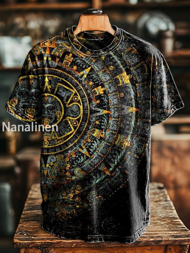 Unisex Vintage Compass Abstract Print Casual Loose Short Sleeve T-Shirt Colorful / S