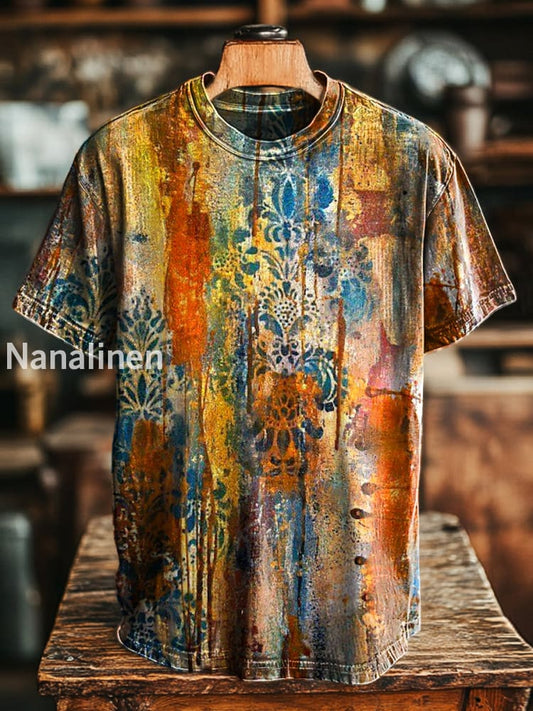 Unisex Vintage Floral Old Printed Casual Loose Short Sleeve T-Shirt Colorful / S