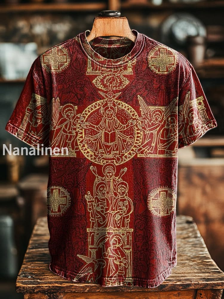 Unisex Vintage Jesus Cross Print Casual Loose Short Sleeve T-Shirt Colorful / S