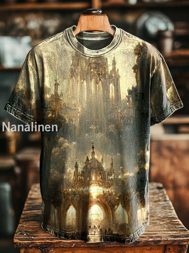Unisex Vintage Mystic Sanctuary Print Casual Loose Short Sleeve T-Shirt Colorful / S