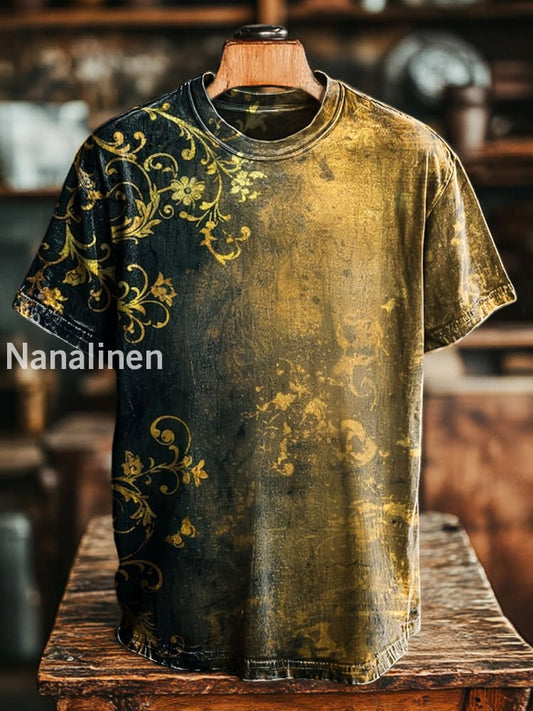Unisex Vintage Old Vineman Floral Print Casual Loose Short Sleeve T-Shirt Colorful / S
