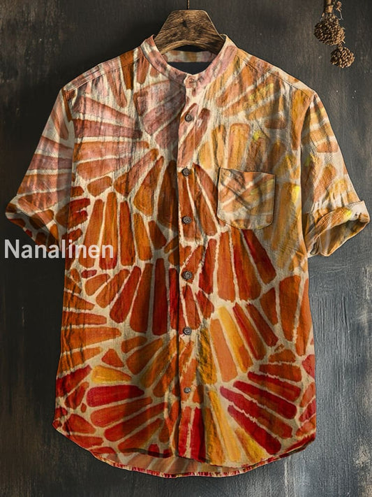 Unisex Vintage Style Abstract Print Cotton Casual Short Sleeve Shirt Colorful / S