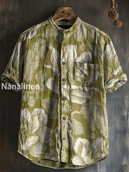 Unisex Vintage Style Flowers Print Cotton Casual Short Sleeve Shirt Colorful / S