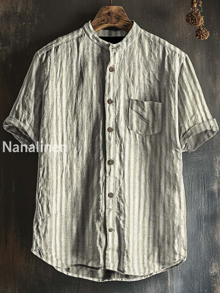 Unisex Vintage Style Stripe Print Cotton Casual Short Sleeve Shirt Colorful / S