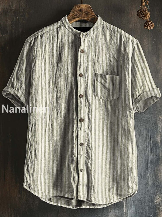 Unisex Vintage Style Stripe Print Cotton Casual Short Sleeve Shirt Colorful / S