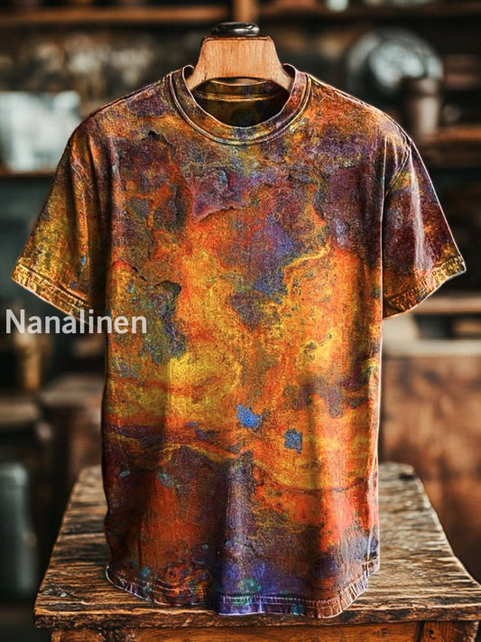 Unisex Vintage Textured Mottled Print Casual Loose Short Sleeve T-Shirt Colorful / S
