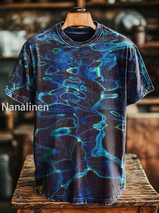 Unisex Vintage Water Wave Print Casual Loose Short Sleeve T-Shirt Colorful / S