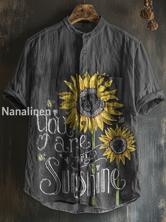 Unisex You Are My Sunshine Print Cotton Casual Short Sleeve Shirt Colorful / S
