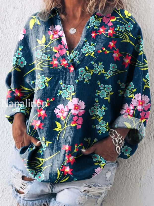 Vintage Fashion Floral Art Print Casual Shirt As picture / S