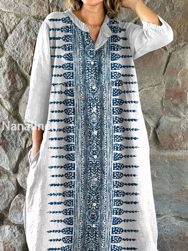 Vintage Textured Pattern Art Print Shirt Midi Dress As picture / S