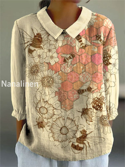 Women’s Abstract Geometric Art Print Casual Cotton and Linen Top A / S