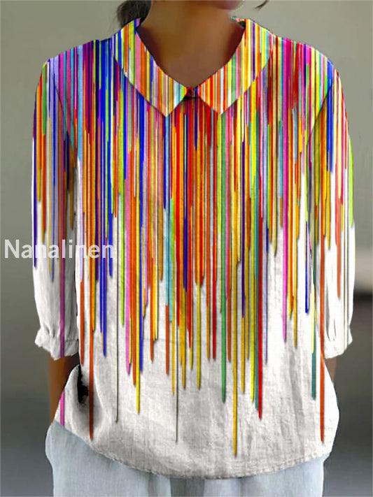 Women’s Abstract Geometric Art Print Casual Cotton and Linen Top A / S