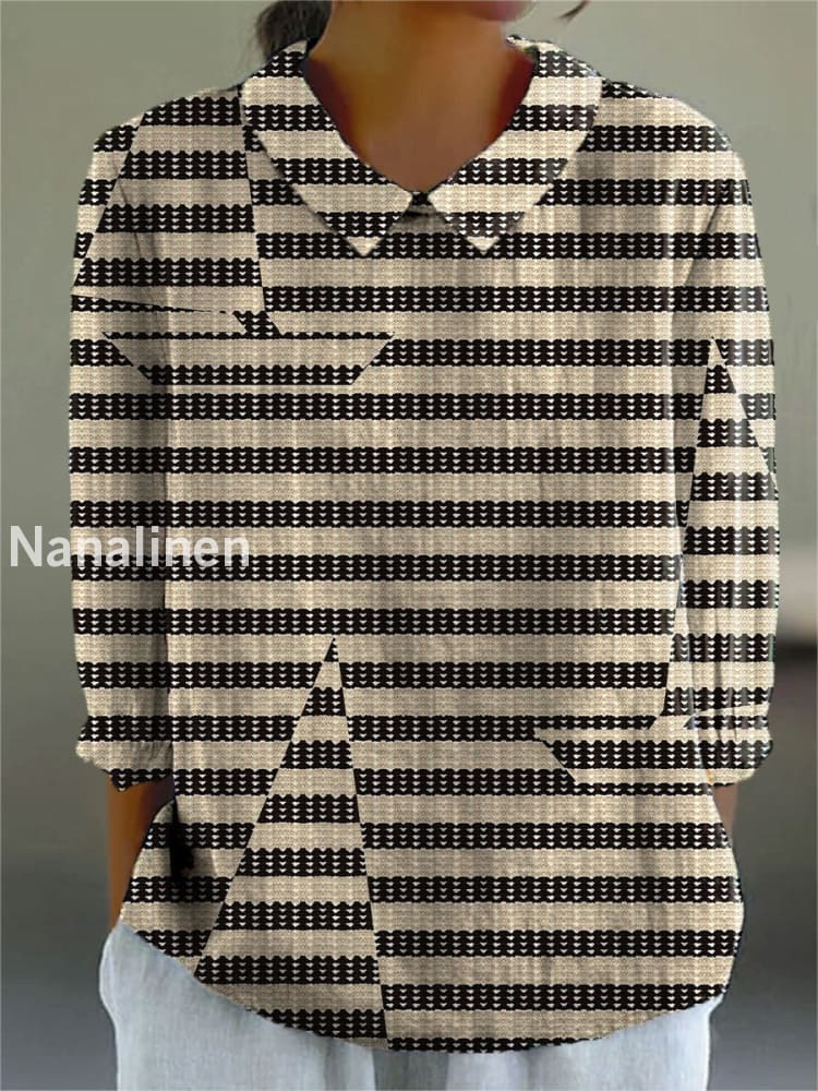 Women’s Abstract Geometric Art Print Casual Cotton and Linen Top A / S