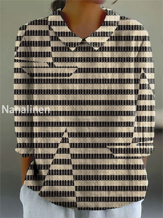 Women’s Abstract Geometric Art Print Casual Cotton and Linen Top A / S