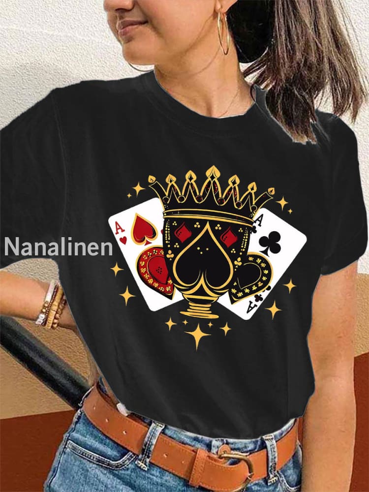 Women’s Ace of Spades & Hearts Printed Casual T-Shirt Black / S