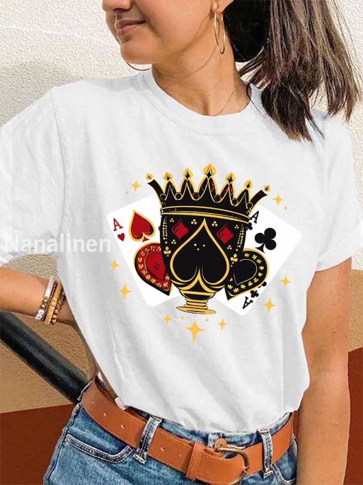 Women’s Ace of Spades & Hearts Printed Casual T-Shirt White / S