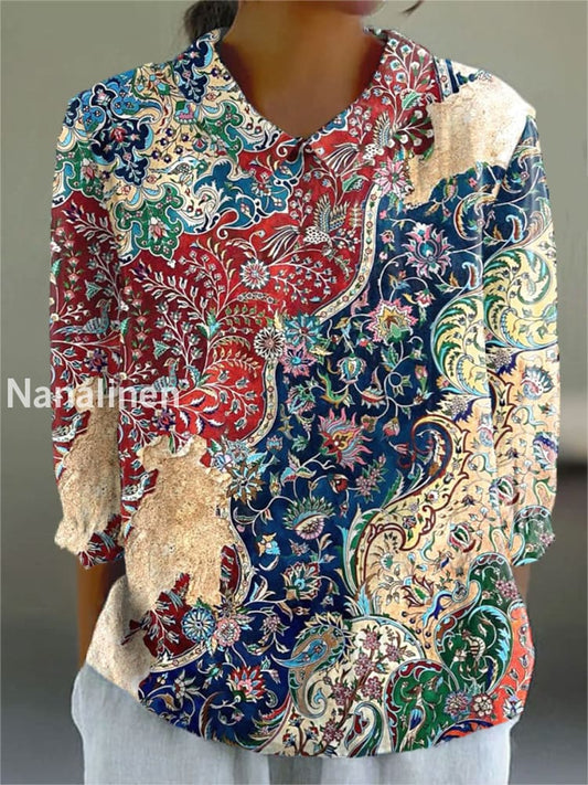 Women’s Art Print Casual Cotton and Linen Top A / S