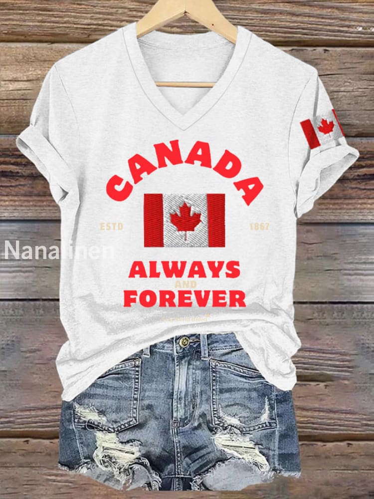 Women’s Canada Always And Forever V-Neck Tee White / S