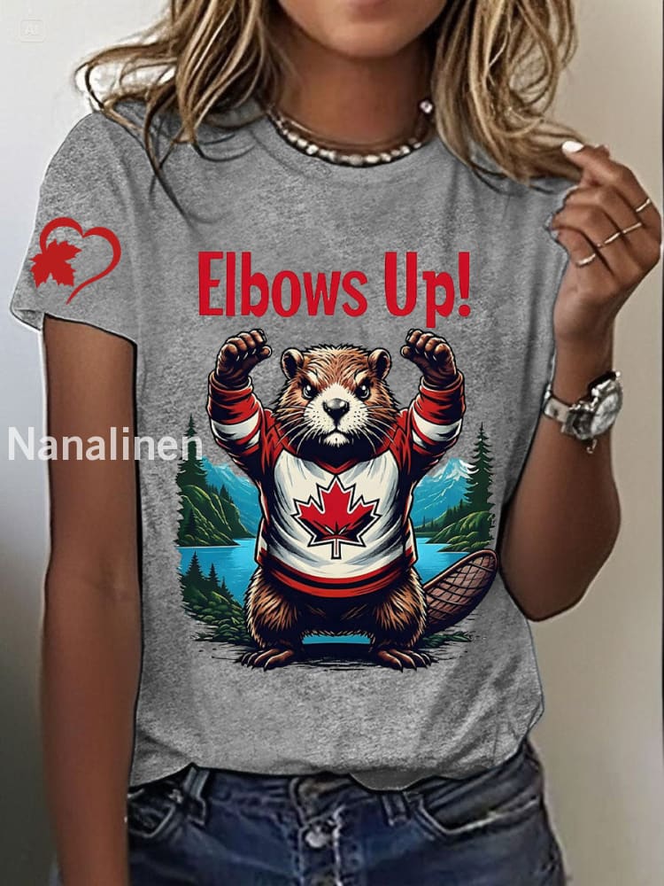 Women’s Canada Beaver Maple Leaves Printed T-Shirt Light Gray / S