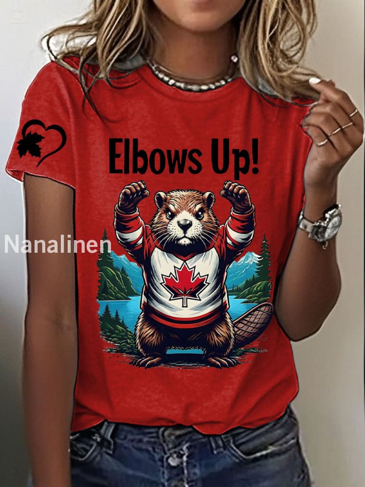 Women’s Canada Beaver Maple Leaves Printed T-Shirt Red / S