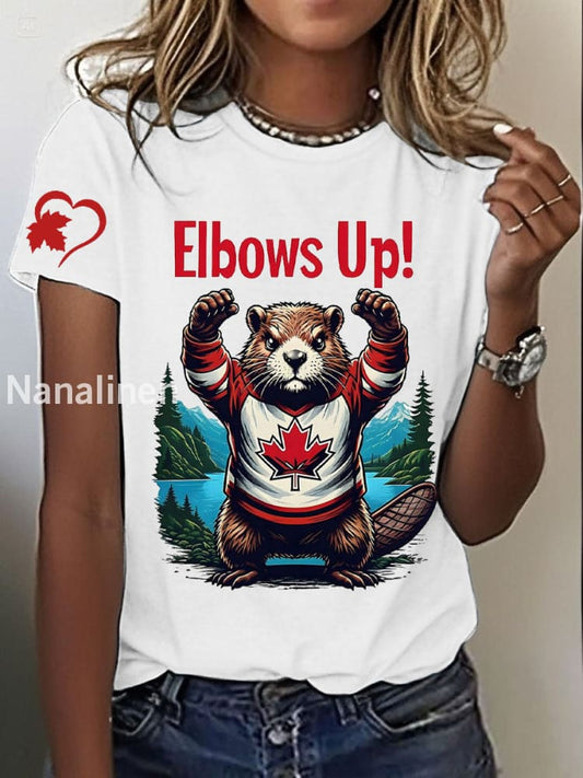 Women’s Canada Beaver Maple Leaves Printed T-Shirt White / S