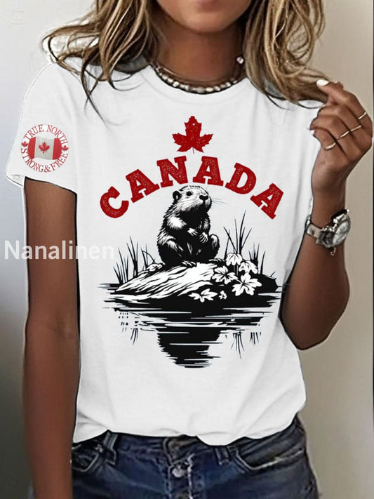 Women’s Canada Beaver Maple Leaves Printed T-Shirt White / S