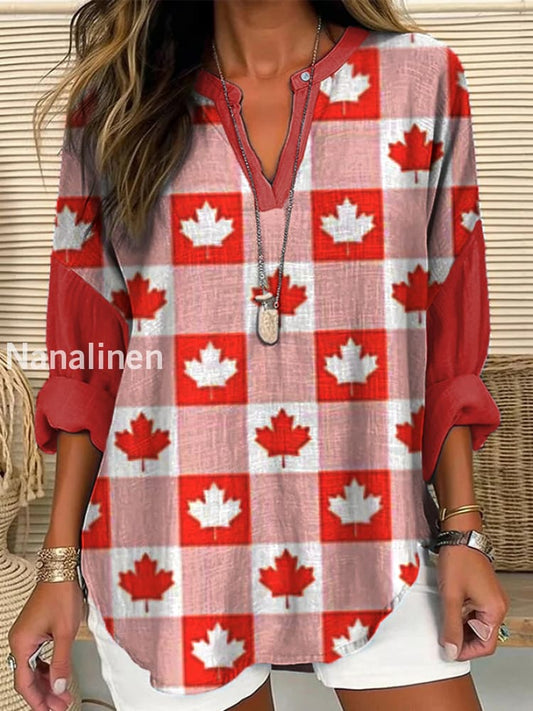 Women’s Canada Day Cotton and Linen Top Red / S