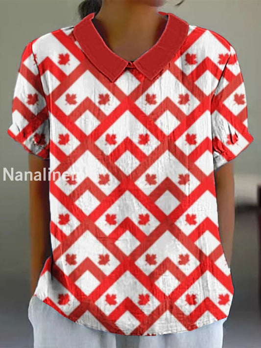 Women’s Canada Day Cotton and Linen Top Red / S