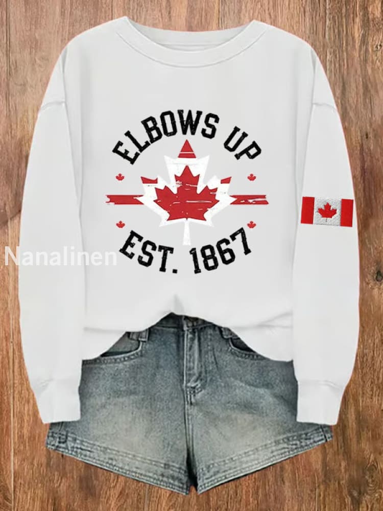 Women’s Canada Elbows Up Est.1867 Printed Sweatshirt White / S