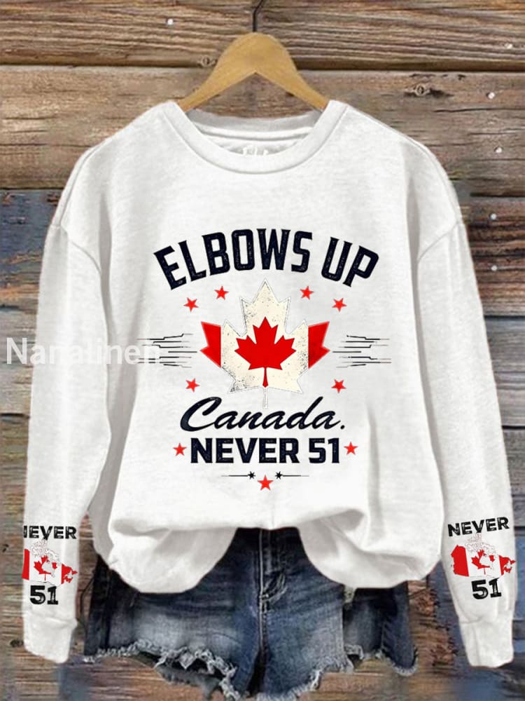 Women’s Canada Elbows Up Never 51 Printed Sweatshirt White / 2XL