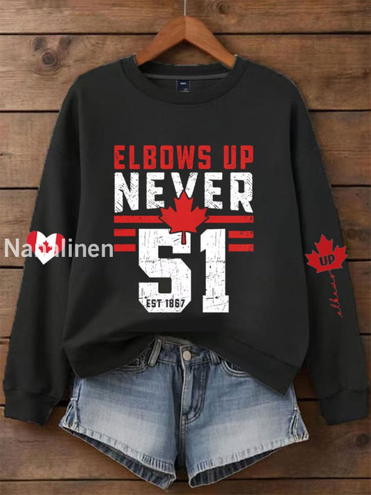 Women’s Canada Elbows Up Never 51st Casual Long Sleeve Sweatshirt Black / S