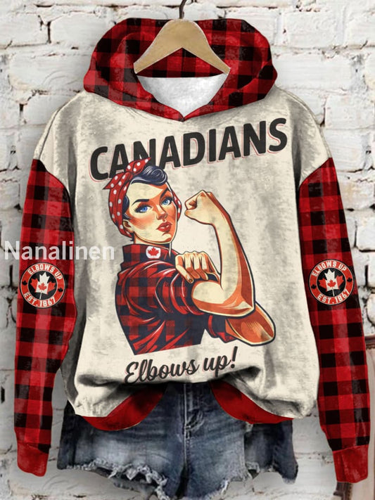 Women’s Canada Elbows Up Plaid Printed Hoodie Red / S