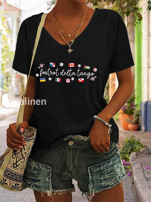 Women’s Canada Foxtra Delta Tango Printed V-neck Shirt Black / S
