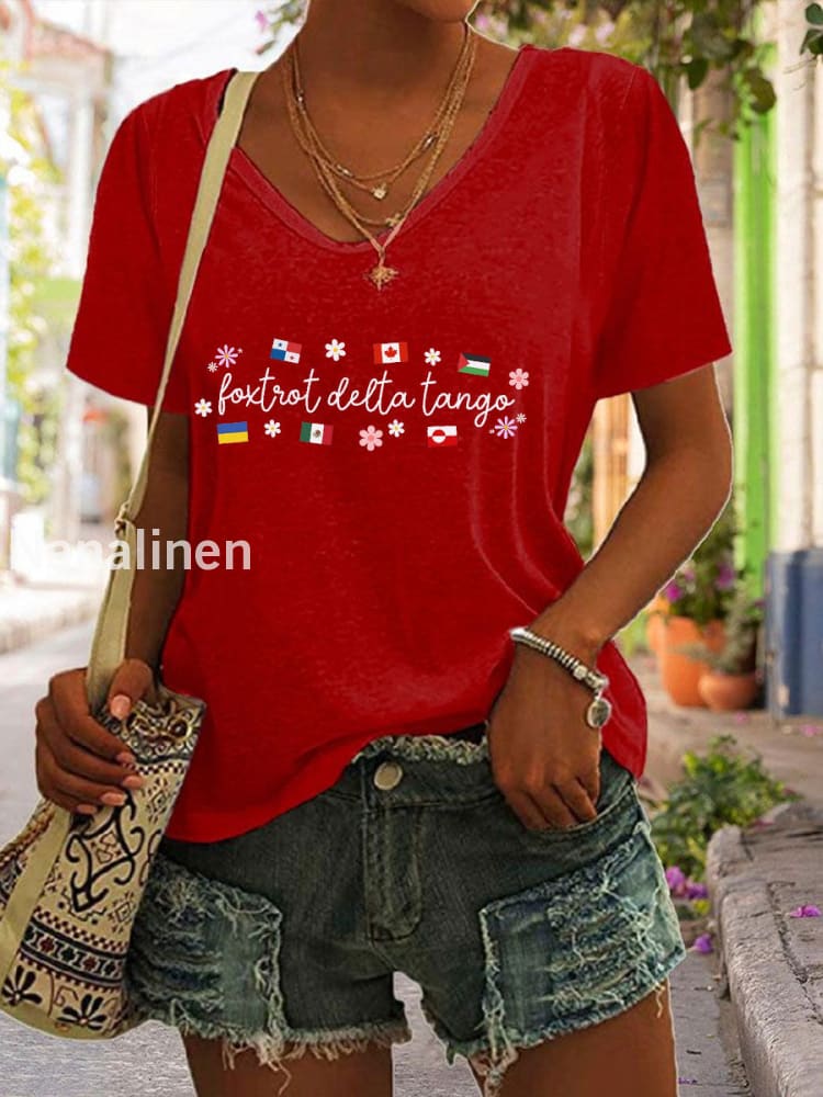 Women’s Canada Foxtra Delta Tango Printed V-neck Shirt Red / S