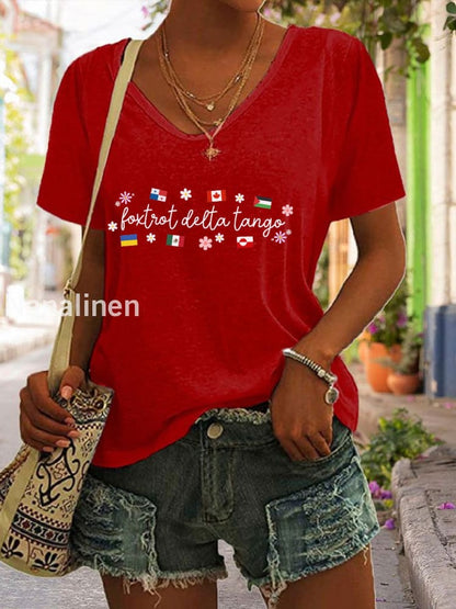 Women’s Canada Foxtra Delta Tango Printed V-neck Shirt Red / S