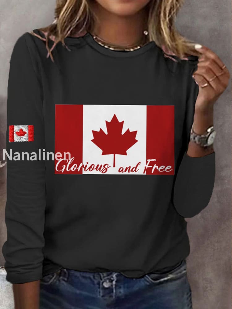 Women’s Canada Glorious And Free Printed V-neck Shirt Black / S