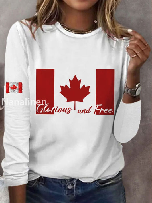 Women’s Canada Glorious And Free Printed V-neck Shirt White / S
