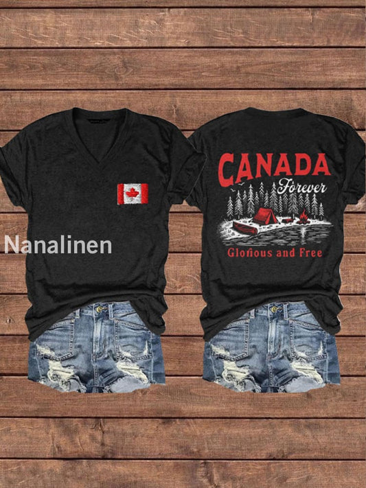 Women’s Canada Gloruous And Free Printed V-neck Shirt Black / S