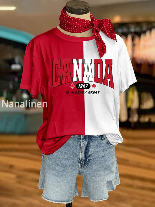 Women’s Canada Is Already Great Est.1867 Canadian Maple Leaf Print Casual Tee Red / S
