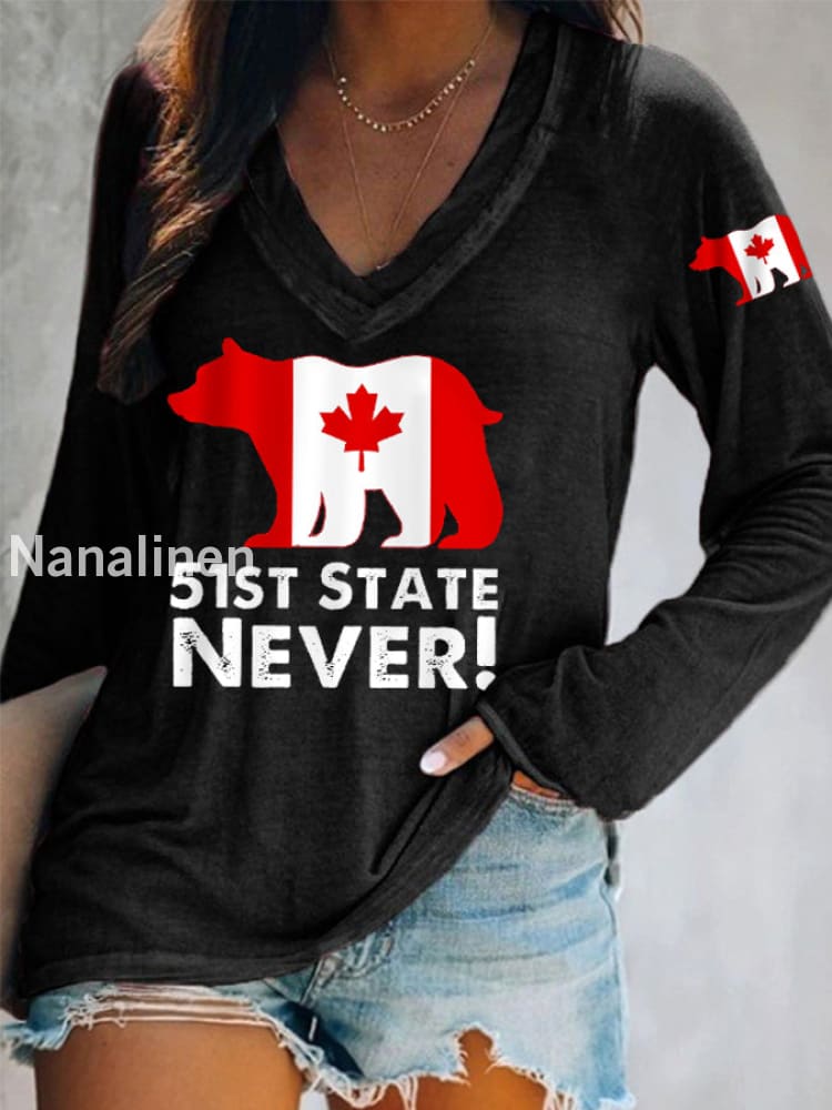 Women’s Canada Is Not For Sale 51st State Never Long-Sleeve Top Black / S