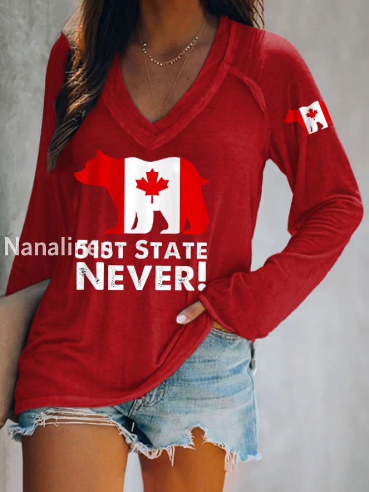 Women’s Canada Is Not For Sale 51st State Never Long-Sleeve Top Red / S