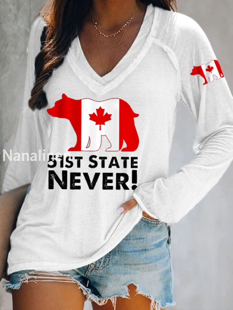 Women’s Canada Is Not For Sale 51st State Never Long-Sleeve Top White / S