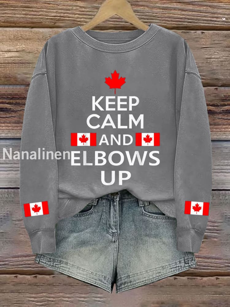Women’s Canada Keep Calm And Elbows Up Printed Sweatshirt Light Gray / S