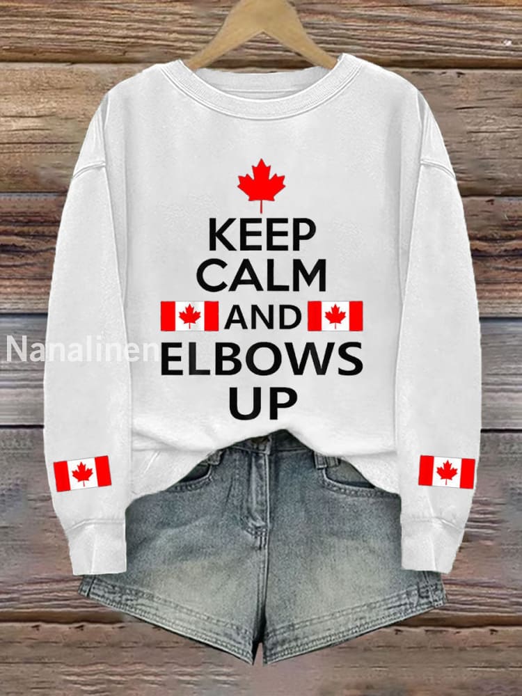 Women’s Canada Keep Calm And Elbows Up Printed Sweatshirt White / 2XL