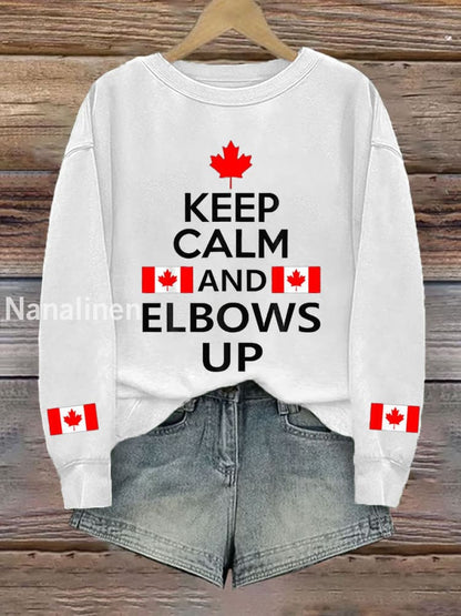 Women’s Canada Keep Calm And Elbows Up Printed Sweatshirt White / 2XL