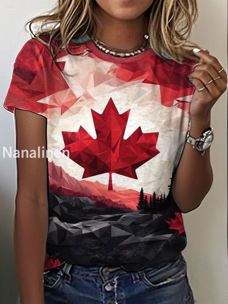 Women’s Canada Maple Leaves Printed T-Shirt As picture / S