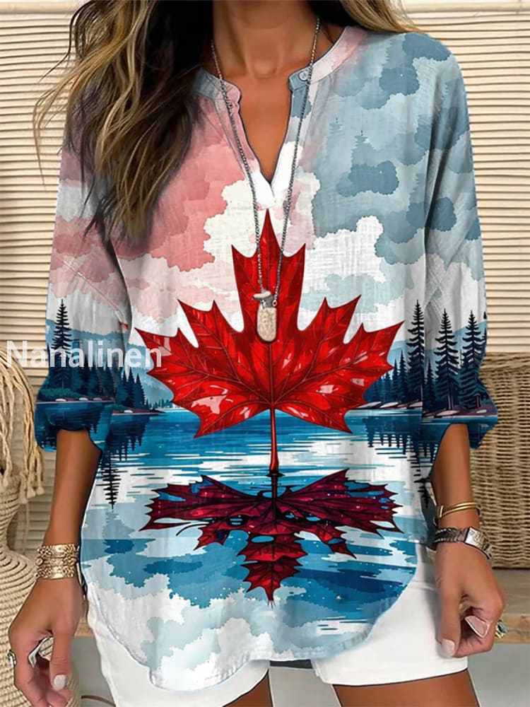 Women’s Canada Maple Print Casual Shirt As picture / S