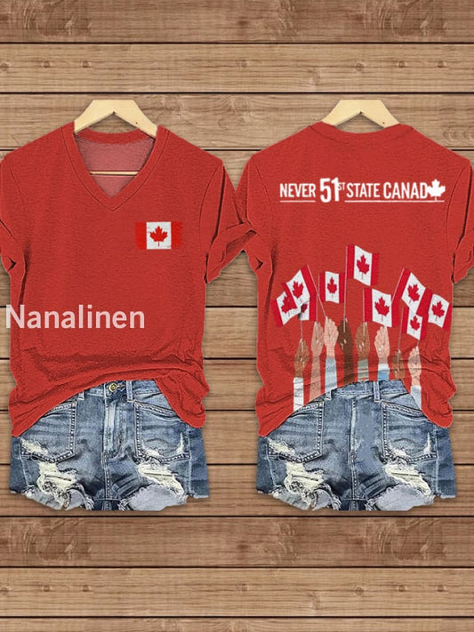 Women’s Canada Print V-Neck Short Sleeve T-Shirt Red / S