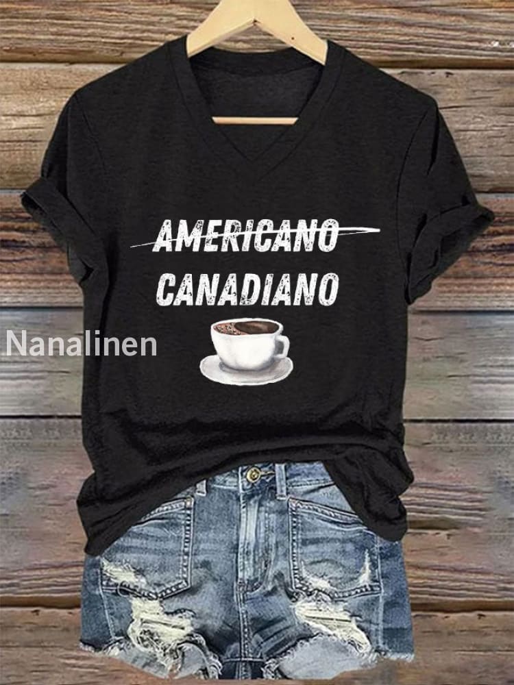 Women’s Canada Printed V-neck T-Shirt Black / S